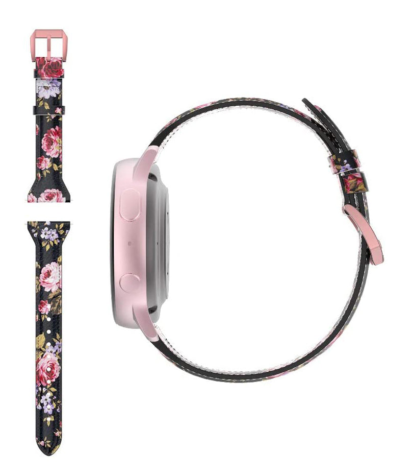 Slim Flower Printed Leather Bands For Samsung S3/Galaxy Watch 46mm(Black Pink Flower)