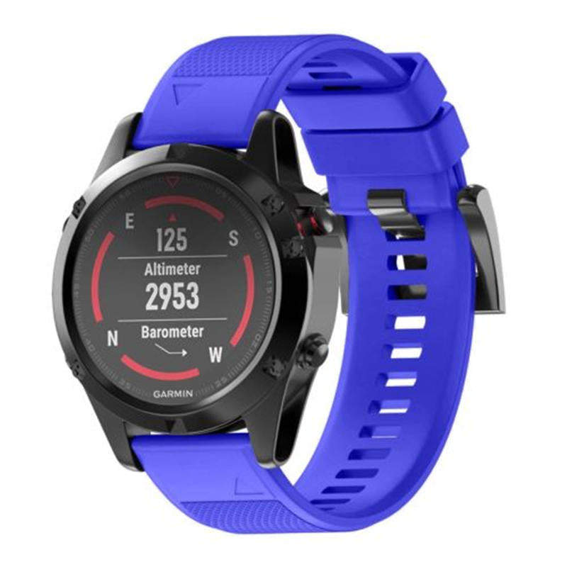 26mm Width Easy Fit Soft Silicone Watch Strap For Garmin Fenix 5X/5X Plus/6X/6X Pro/3/3 HR Black Steel Buckle-Sapphire
