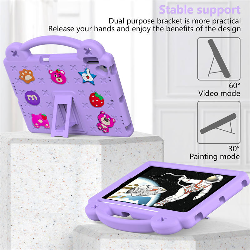 Strawberry iPad Case Silicone Shockproof with Handle for iPad 10.2 inch 2021/2020/2019-LightPurple