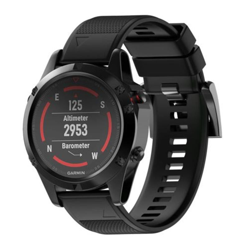 26mm Width Easy Fit Soft Silicone Watch Strap For Garmin Fenix 5X/5X Plus/6X/6X Pro/3/3 HR Black Steel Buckle-Black