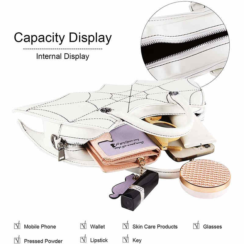 Women Novelty Bat Shoulder Bag Fashion Halloween Handbags-White