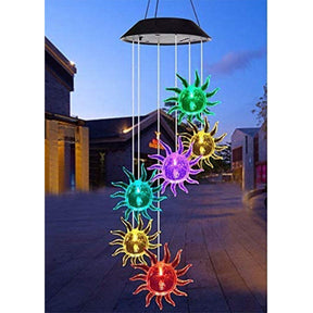 Sun Solar Wind Chimes Colors Changing Light for Garden Terrace-Black