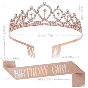 Birthday Girl Sash & Rhinestone Tiara Kit Birthday Gifts Glitter Birthday Sash Birthday Party Favors -Silver