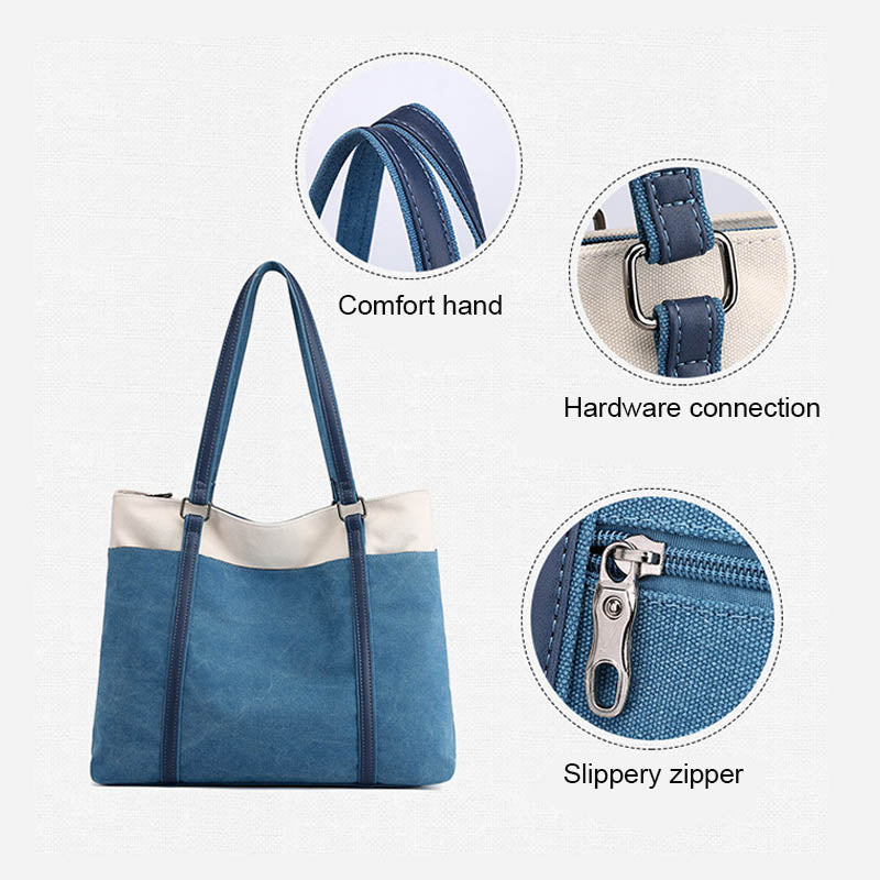Womens Canvas Shoulder Bag Simple High Capacity Totes for Work Travel-Purple Coffee