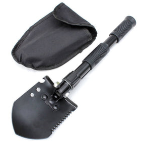 Military Folding Shovel Survival Camping Snow Shovel Adjustable Angle with Shovel Bag-Black