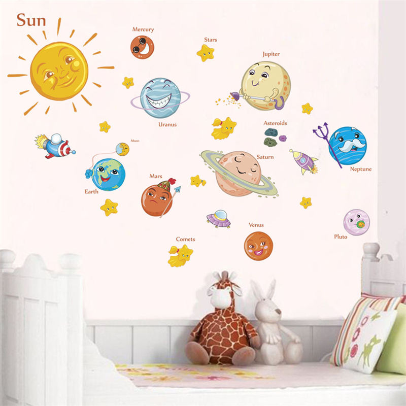 Kids Room Wall Art Decor Cartoon Removable Planet Solar System DIY Home Wall Stickers