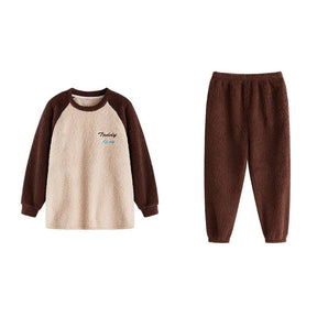 Crewneck Colorblock Pajamas Set for Couple-Coffee