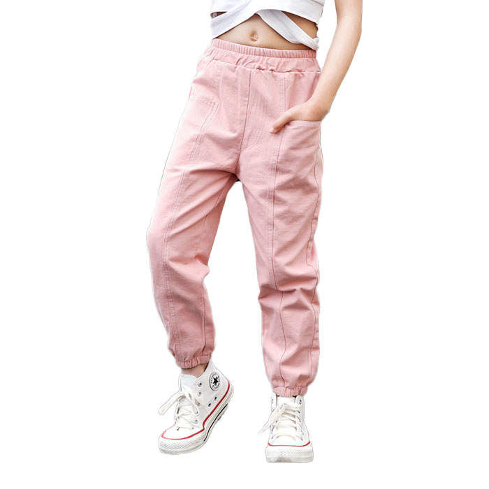 Girls Joggers Long Pants Pockets Outdoor Casual Trousers Big Pocket-Pink