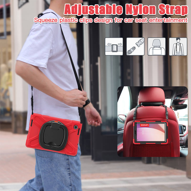 Rugged Tablet Case with 360° Rotatable Stand for Lenovo Tab M8 4th Gen-Red