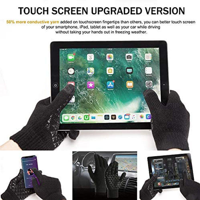 WIWU Winter Man Gloves Upgraded Touch Screen Anti-Slip Silicone Gel Elastic Cuff Thermal-Black-DZ32