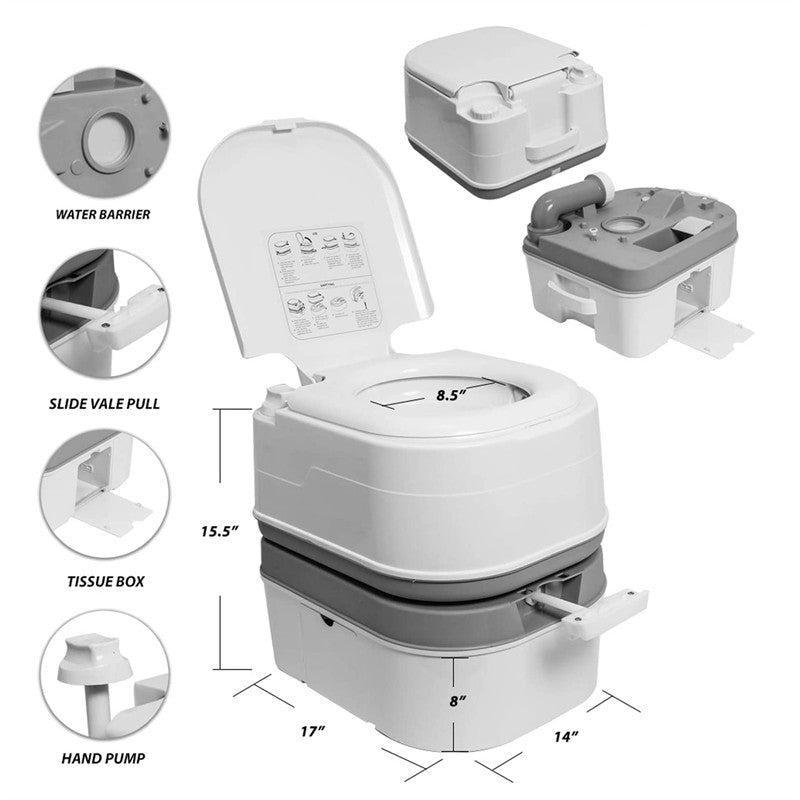 24L Portable Toilet with Water Pump Flushing for Camping