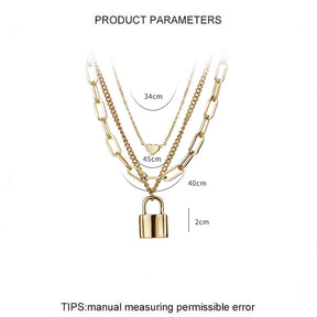 Gold Heart Lock Pendant Multilayer Necklace for Women