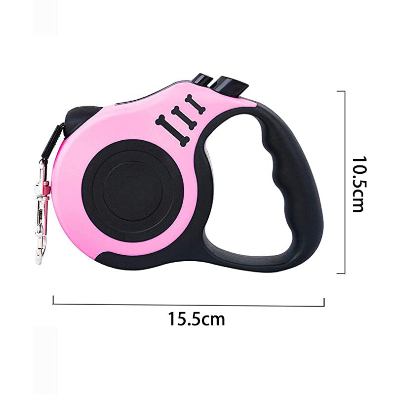 Retractable Dog Leash Lightweight Portative with Folding Bowl Dispenser Waste Bag-Pink