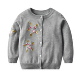 Toddler Girls Cardigan Sweater Knit Ruffles Crew Neck Outwear Coat-Grey