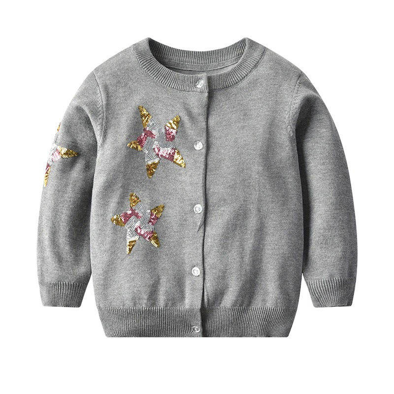 Toddler Girls Cardigan Sweater Knit Ruffles Crew Neck Outwear Coat-Grey