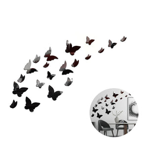 Removable Crystal Acrylic Mirror Butterfly Home Decoration Fashion Art Wall Stickers-Black