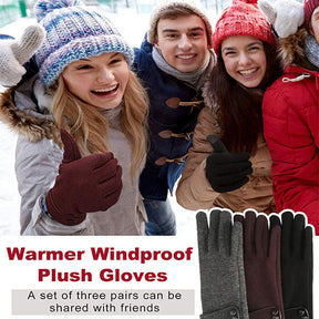 3 Pairs Women Winter Gloves Warm Touchscreen Windproof Gloves-BlackGrayBrown