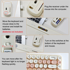 Wireless Keyboard and Mouse Set Combo 2.4G for Laptop Desktop-IDou-Milk Tea