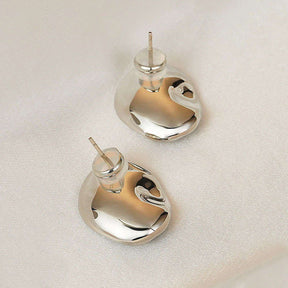 Simple Glossy Irregular Stud Earrings for Women and Girls-Silver