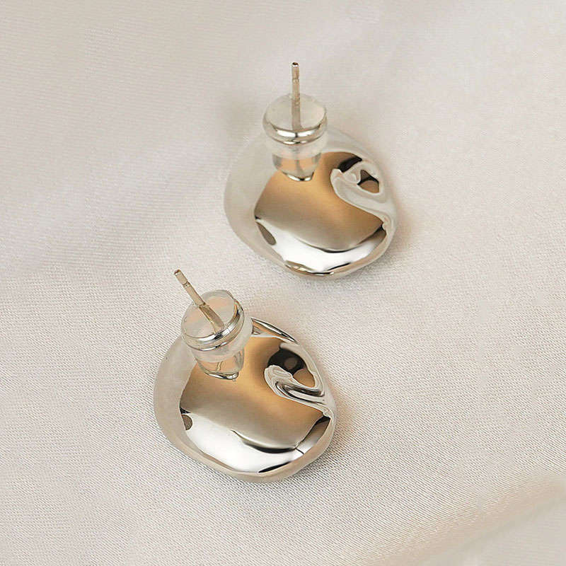 Simple Glossy Irregular Stud Earrings for Women and Girls-Silver