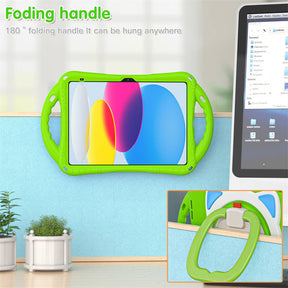 Cat Tablet Case For iPad 10th Kids Friendly with Handle Stand-Green