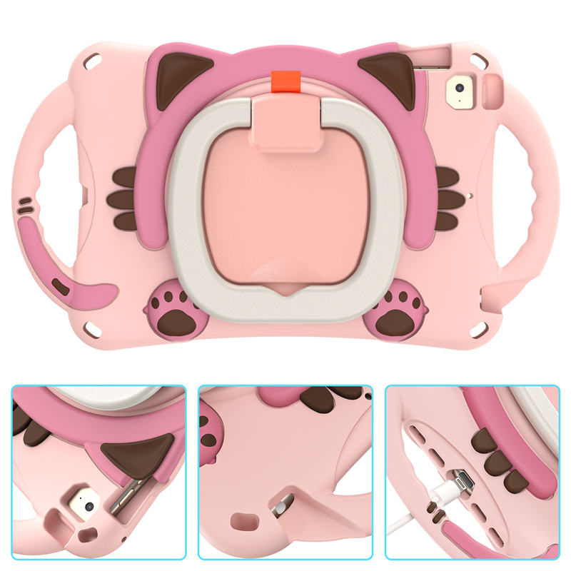 CatB Silicone Case For iPad Mini 5 4 3 2 1 Shockproof Shoulder Strap Handle Stand-Pink