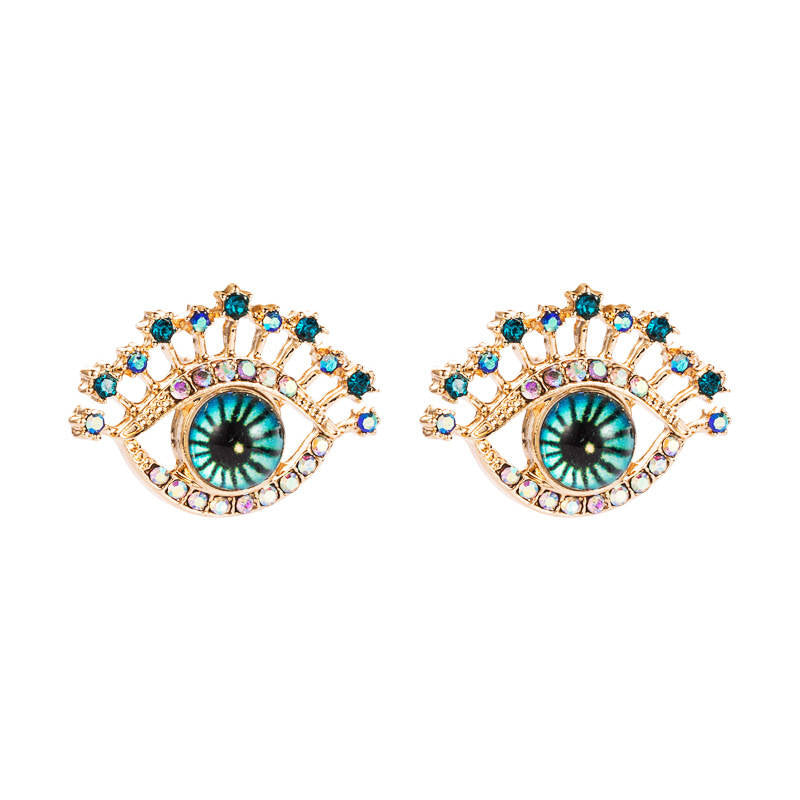 Blue Rhinestone Evil Eyes Studs Earrings for Women Girls