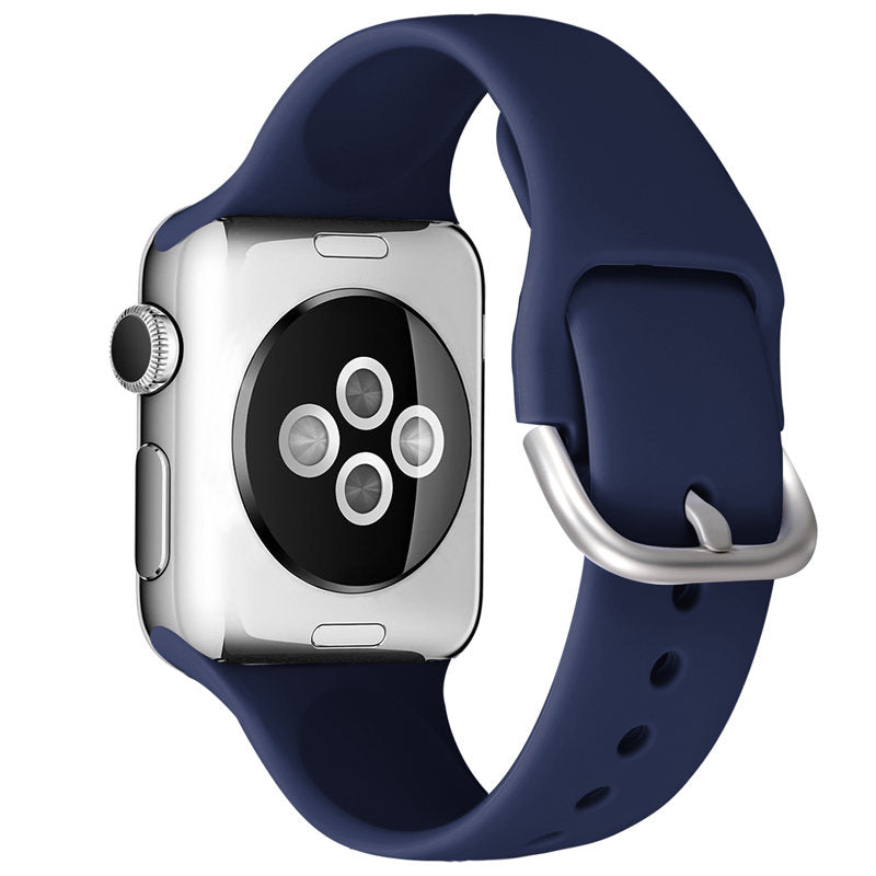 Silicone Sport Replacement Strap with Classic Clasp for iWatch Series SE 6 5 4 3 2 1-NavyBlue