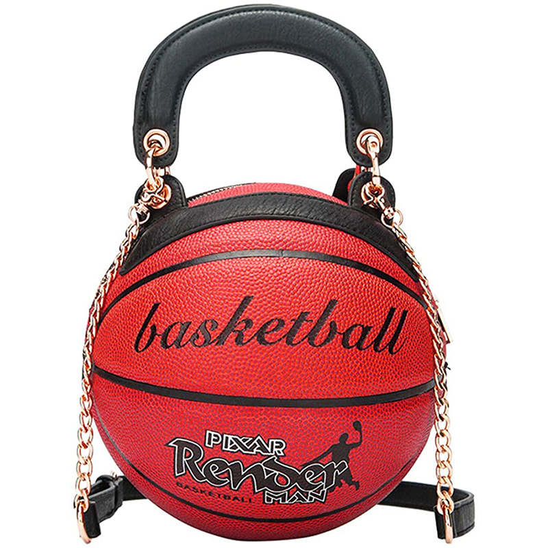 Basketball Shaped Handbags PU Adjustable Strap Messenger Bag for Women Girls-Red