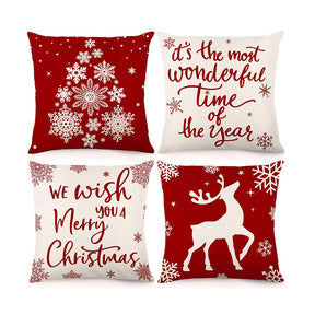 Set of 4 Christmas Pillow Covers 45 x 45 cm Cushion Pillowcase Decorations-Set1