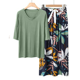 2 Pack Womens Pajama Set Print Sleepwear Soft V-Neck Short Sleeve Top With Pants-12