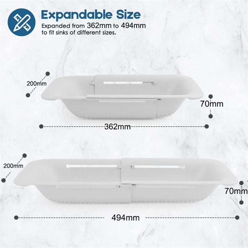 Sink Retractable Strainer Basket for Washing Vegetable Drying Dish-White
