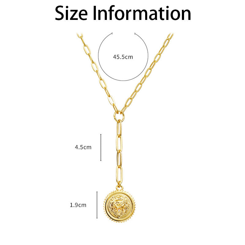 Women Lion Head Coin Pendant Clavicle Necklace