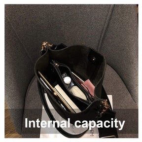 Women Bucket Bag Large Capacity Vintage PU Leather Handbag-Brown