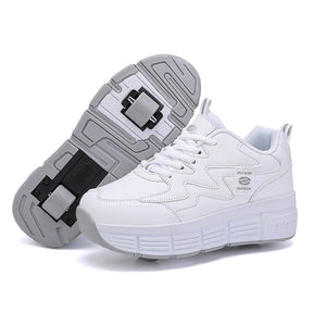 Childrens Roller Skate Shoes Sneaker with Double Wheel-608 White