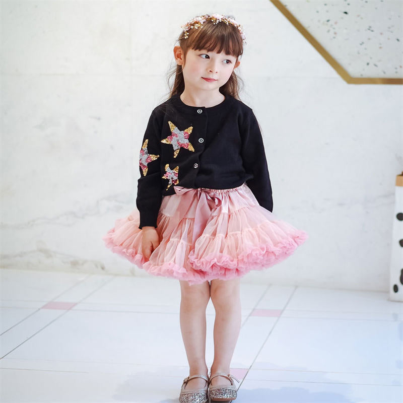 Toddler Girls Layered Tutu Skirt Solid Color Mesh Princess Ballet Dance Dress-OuFen