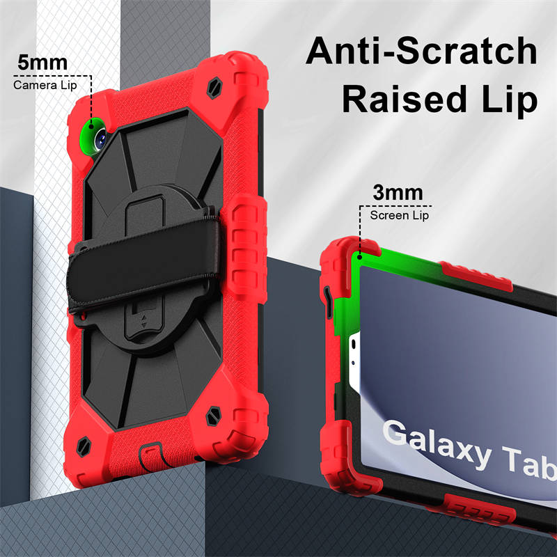 Rugged Tablet Case with Stand and Shoulder Strap for Samsung Galaxy A9-RedBlack