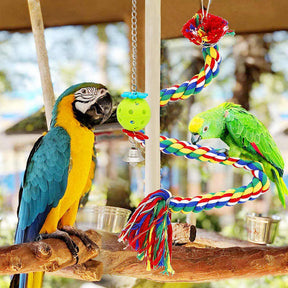 6Pcs Bird Swing Toys Parrot Chew Natural Wood and Rope Bungee Toys