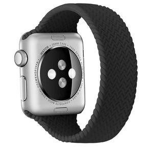 Soft Silicone Solo Loop Braided Wristbands Replacement Strap for iWatch Series SE/6/5/4/3/2/1-Black