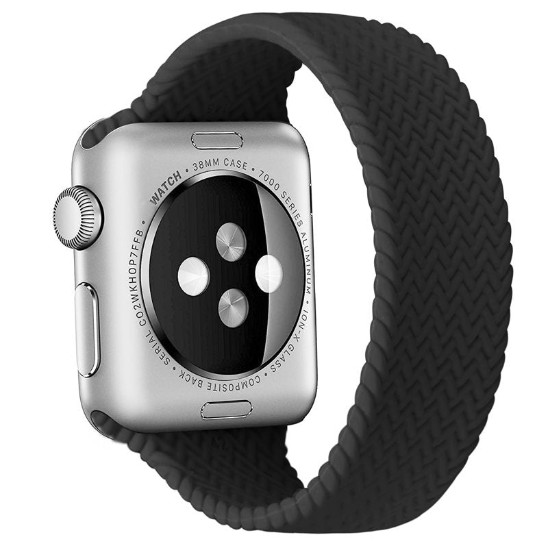 Soft Silicone Solo Loop Braided Wristbands Replacement Strap for iWatch Series SE/6/5/4/3/2/1-Black