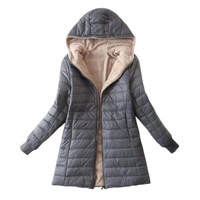 Lookbook Womens Hooded Sherpa Fleece Jacket Winter Warm Coat-Gray