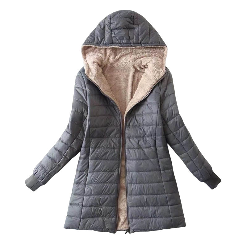 Lookbook Womens Hooded Sherpa Fleece Jacket Winter Warm Coat-Gray