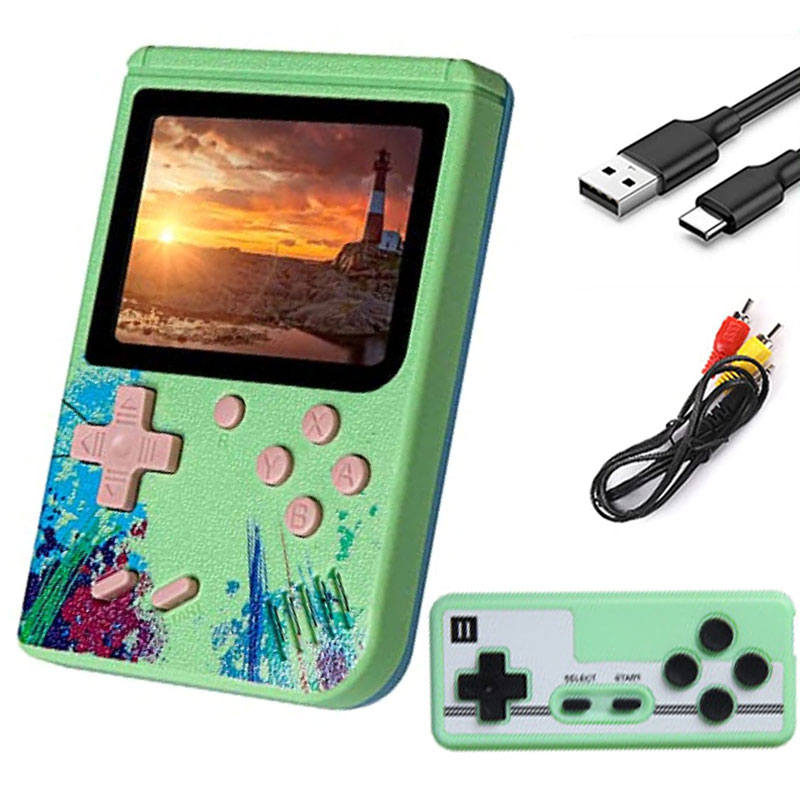 3.0inch Screen Retro Handheld Game Console 500 Classic FC Games Support to TV Output-Two Player-Green