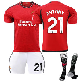 Red Devil Man Utd Home Jersey ANTONY #21 Soccer Jersey Kids Adult 3Pcs Jersey Kits