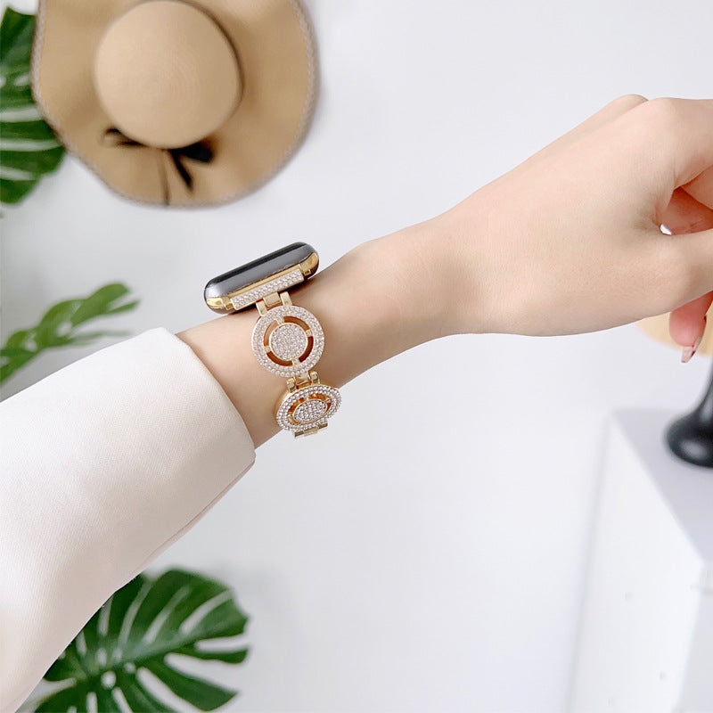Shiny Watch Strap with Rhinestone Metal Link Band for Apple watch-Gold