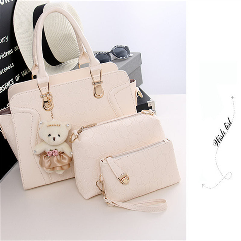 Womens Four-piece Fashion Handbags Shoulder Bag Satchel Purse Set-White