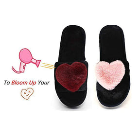 Womens Fuzzy Slippers Open Toe Cozy Memory Foam Sandals-Love Pink