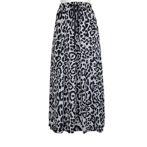 Women's Gold Velvet Fashion Leopard Printing Maxi Skirt High Elastic Shirring Waisted Dress-Light Gray
