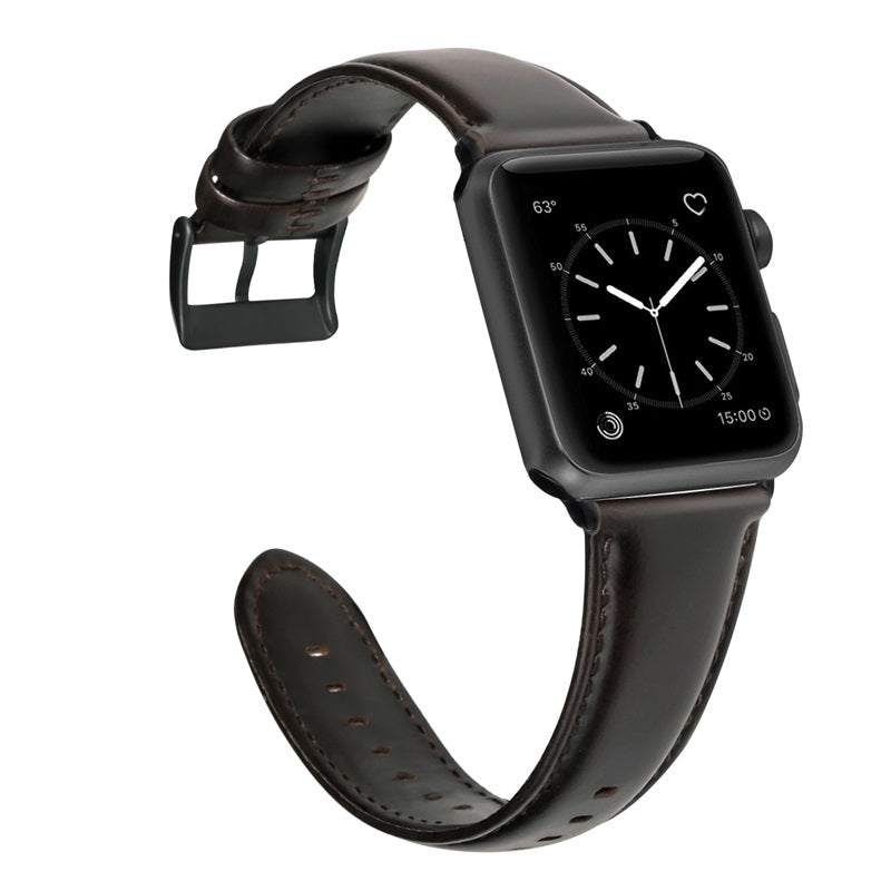 Oil Wax Leather Watch Strap Bracelet For Apple iWatch-Coffee Brown