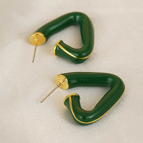 Triangle Hoop Earrings Geometric Simple Earrings-Green